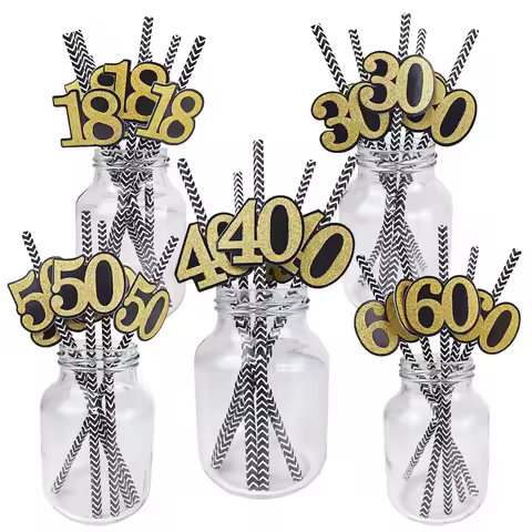 Men Women Birthday Disposable Straw Happy 18th 30th 40th 50th 60th Birthday Paper Straw Decor Annive