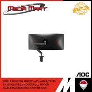 AM406G AOC SINGLE MONITOR ARM 17-40" 4-12KG 75X75/100X100 VESA FULL MOTION CABLE MGMT GREY/WHITE