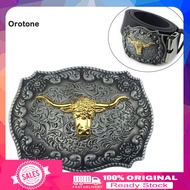 [ORO] Vintage Western Cowboy Golden Long Horn Bull Head Floral Zinc Alloy Belt Buckle