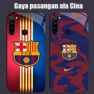 DJ-9 Barcelona FC Casing GLASS soft frame black Redmi Note 10 8 8A 9 Pro Lite