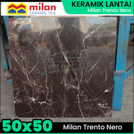 Keramik Lantai 50x50 Milan Trento Nero Motif Marmer Super Glossy