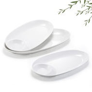 Dumpling Plate with Vinegar Dish Creative Commercial Melamine Imitation Porcelain White Oval Plastic Dumpling Plate Snac