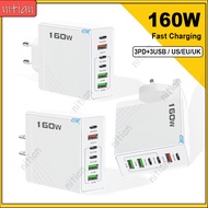 Multi Ports USB Charger 160W Quick Charge 3PD+3USB Phone Charger Adapter EU/US/UK Plug Wall Charger