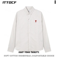 original new Ami Paris Run Price Foreign Trade 2025 Small Love Striped Shirt Embroidered Casual Loos
