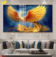 Tranh phong thủy Phượng Hoàng - Chu Tước chất liệu in gỗ tráng gương bọc viền cao cấp