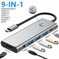 9in1 Docking Station, Display USB C Hub Adapter to HDMI 4K/60HZ,2 USB 2.0, USB C 3.0 Data,100W PD,3.