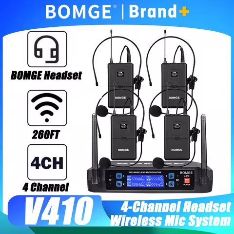 4 Channel Wireless Lavalier Microphone Headset Microphone BOMGE CLIP VHF Fixed Dual Frequency Wirele