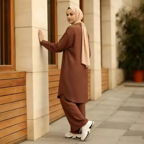 Spring Muslim Outfit Set Turkey Dubai Abaya Women Long Sleeve Shirt Casual Pants Suit Modest Islamic