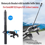 Motorcycle Bike Double Clip Bracket with Invisible Selfie Stick for Insta360 X4  one x2 X3 for GoPro Hero 11 9 for DJI Action 4 Motorcycle riding bracket for Cameras Accessories