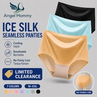 AM Seluar Dalam Wanita Seamless Panties 3PCS Ice Silk Middle Waist Antibacterial Underwear M-2XL