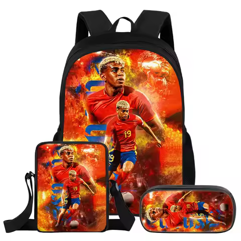 3Pcs Set Backpack L-Lamin Yamal Kids Student School Football Star Rucksack Best Gift Shoulder Bag Pe