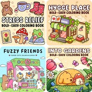 4pcs Adults Cute & Cozy Coloring Book Collection: Stress Relief, Hygge, Fuzzy Friends & Gardens,Back