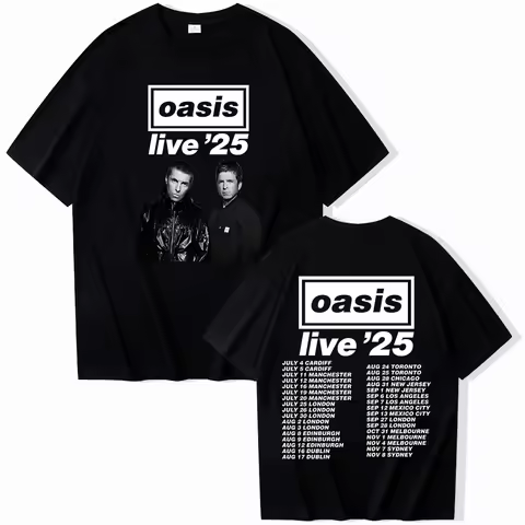 Oasis Live 25 Tour 2025 R T-Shirts Men Women Casual O-Neck Short Sleeve Shirts Unisex Y2k Streetwear