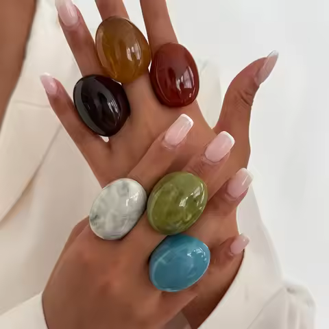 DIEZI Y2K Fashion Resin Acrylic Geometric Finger Rings For Women Girls Men Simple 6 Colors Irregular