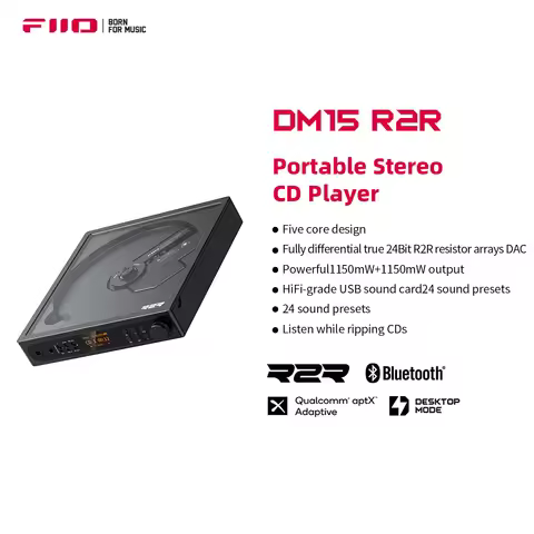 FiiO DM15 Portable Stereo CD Player with True 24Bit R2R DAC, High-Power Output, USB/CD HiFi Audio, H