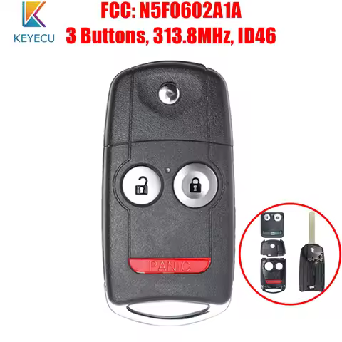 FCC ID: N5F0602A1A Flip Remote Car Key Fob 3 Buttons 313.8MHz ID46 Chip for Acura MDX RDX 2007 2008 