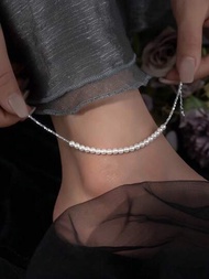一個夏日婚禮925銀碎銀珠手鍊，帶有不規則形狀的銀片，幾盎司珠子，輕盈珍貴，小眾足鍊