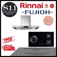 Rinnai RH-C91A-SSVR Electronic touch control  Chimney Hood + Fujioh FH-GS5030 SVGL Black Glass Gas Hob  With 3 Different Burner Size BUNDLE DEAL - FREE DELIVERY