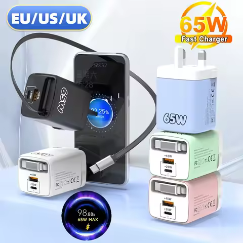 PD65W Fast Charging Charger With 70CM Extension Cable PD20W USB45W Multi Port Travel Mobile Phone Ch