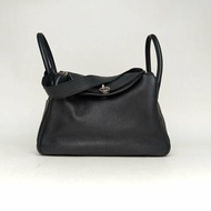 HERMES Lindy3089黑色TC皮X刻銀扣肩背包