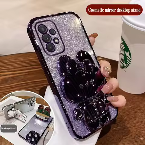 Rabbit Makeup Mirror Holder Phone Case for Samsung Galaxy M55 54 53 52 51 34 33 30S J7 5 A 750 73 72