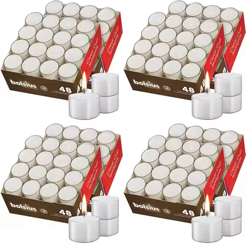 Tea Light Candles in Clear Cups - 2 Packs = Total 96 Candles - 8 Hours - Premium European Quality - 
