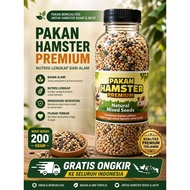 200 grams of premium hamster food, bottle of premium hamster food, hamster snacks, hamster food