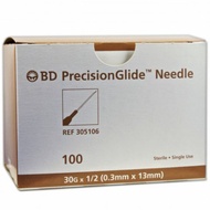 Bd Precisionglide Needle 30g 1/2 (0.3mm X 13mm) 100'S Jarum Halus Pendek / 30g 1" 25mm