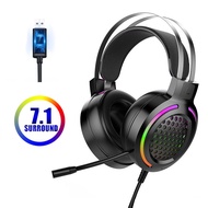 KINGSTAR Gaming Headset Wired Gamer Headphones 7.1 Surround Sound Stereo Earphones USB Microphone Breathing RGB Light For PC