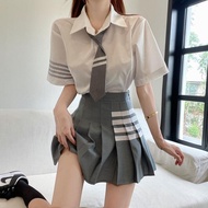 Women's College Style Outfit - Fashion Plaid Shirt & Pleated Skirt Set