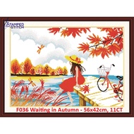 Stamped to Stitch F036 Waiting in Autumn 56x42cm, 11CT Stamped Printed Fabric Cross Stitch COMPLETE