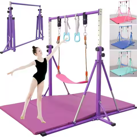 wFoldable Gymnastics Bar,5FT Horizontal bar,Adjustable Kids Training bar for Kids Ages 3-15,Kids Gym