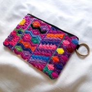 危地馬拉 織紋刺繡化妝包 幾何圖案 粉色
