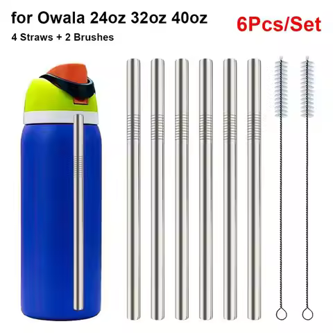 6Pcs/Set With Brush Stainless Steel Straw 10mm Reusable Water Bottle Straw Cup Replacement Straw for