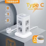 TESSAN TS-TPS03-DE-2C-GR Multi Outlets Power Strip Socket 8 Holes EU Outlet Plug & 1 USB a Port & 2 
