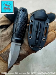 TK826 มีดห้อยคอ G03 ดรอปพอยต์ G03 NECK KNIFE DROP POINT  มีดคมเดียว ซองแข็ง สายห้อยคอ  มีดฟอสฟอรัสใช