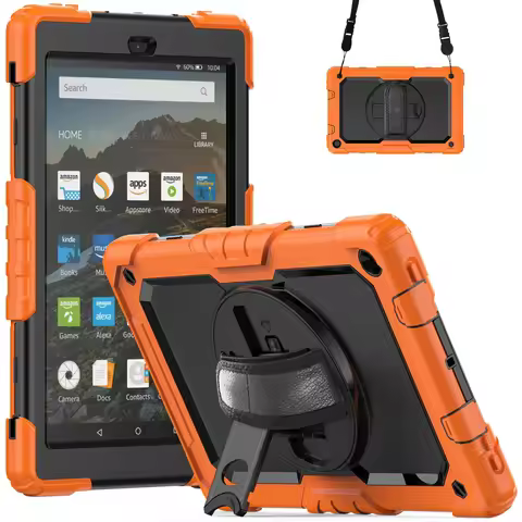 10PCS Shockproof Kids Safe PC + Silicon Shoulder Strap Stand Tablet Cover For Amazon Kindle Fire HD 