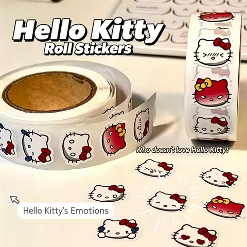 Kitty roll-up stickers for decorating scrapbooks, cute cartoon stickers, sealing tape, round dot sti