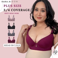 RARAKI PSFF 001 Plus-Size Bra Seamless 3/4 Coverage Size 42-50 C/D/E Cup 4-Hook Soft-Ring Wire Adjus