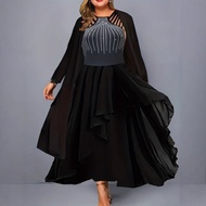 [Ready Stock] Banquet Queen Style Black Dress Set Maxi Dress Evening Party Dress Women Gown Evening 