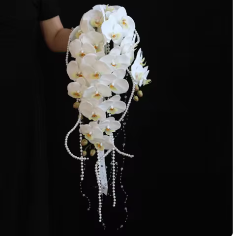 White Bridal Bridesmaid Wedding Bouquet Butterfly Orchid Flowers Handmade Artificial Bride Mariage B