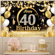 30th 40th 50th 60th Happy Birthday Banner For Woman Adults Elder Glitter Banner Black Gold Backdrop 
