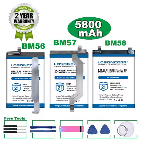 LOSONCOER Battery 5800mAh BM56 For Redmi K40, BN5A BM57 Note 10 Pro POCO X3 GT BM58 For Xiaomi Mix 4