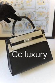 門市現貨 Hermes Kelly 25 黑銀 epsom 皮 W stamp