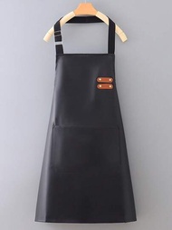 1入假皮革防水防油廚房圍裙,簡約時尚的工作服,適用於烹飪和餐飲業