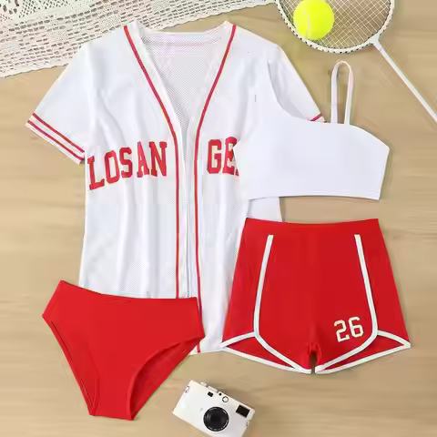 4 Pieces Bikinis & Top & Short 2026 Girls Swimsuit Kids Swimwear Female Children's Bathers Bathing S