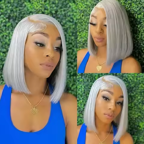Silver Grey Bob Wig 13x6 Lace Front Human Hair Wigs For Women Transparent Lace Frontal Wig Brazilian