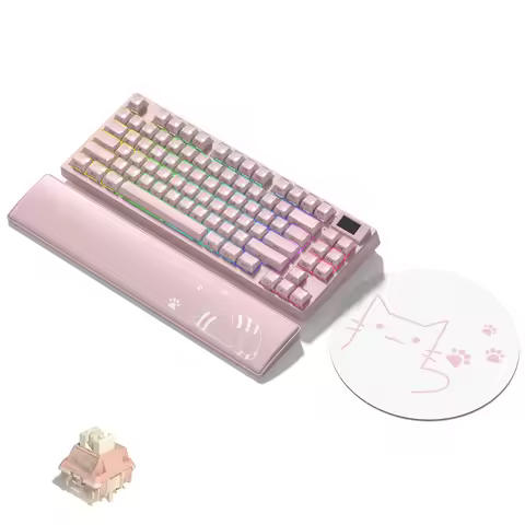 Womier Pink SK80 PRO 3-Modes Wireless Gaming Keyboard OLED Display Mechanical Keyboard Hot Swap Gask