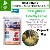 1kg SeaKing NPK fertilizer + LEILI Alga Biostimulant Baja 10/10/12 + Sulfur Durian Sayur Bunga Ros