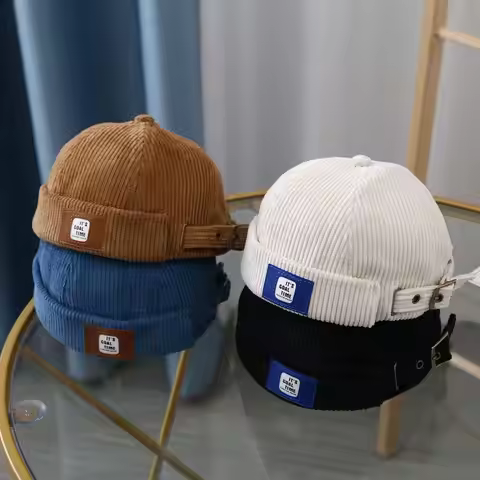 Retro Corduroy Brimless Docker Cap For Men Women Solid Color Adjustable Landlord Docker Cap Streetwe
